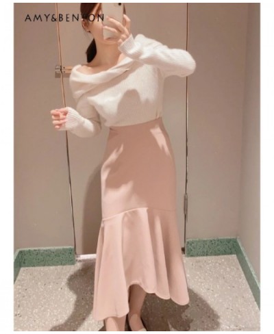 Autumn and Winter Skirts for Women New Pure Color Elegant High Waist Skirt Stitching Sheath Fishtail Skirt $98.45 - Skirts