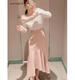 Autumn and Winter Skirts for Women New Pure Color Elegant High Waist Skirt Stitching Sheath Fishtail Skirt $98.45 - Skirts