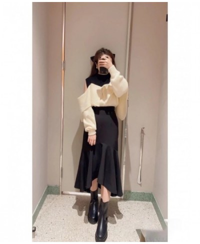 Autumn and Winter Skirts for Women New Pure Color Elegant High Waist Skirt Stitching Sheath Fishtail Skirt $98.45 - Skirts