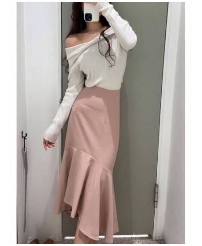 Autumn and Winter Skirts for Women New Pure Color Elegant High Waist Skirt Stitching Sheath Fishtail Skirt $98.45 - Skirts