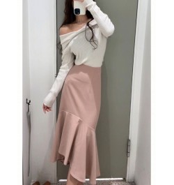 Autumn and Winter Skirts for Women New Pure Color Elegant High Waist Skirt Stitching Sheath Fishtail Skirt $98.45 - Skirts