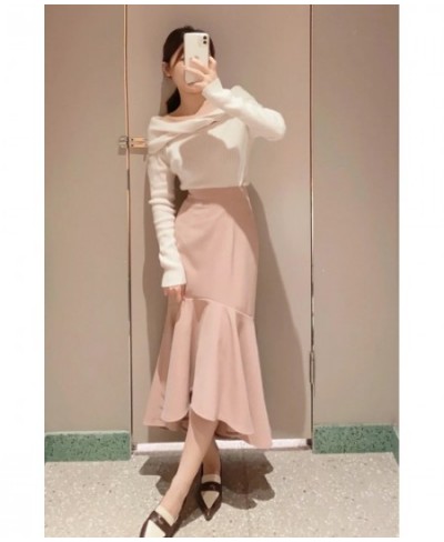 Autumn and Winter Skirts for Women New Pure Color Elegant High Waist Skirt Stitching Sheath Fishtail Skirt $98.45 - Skirts