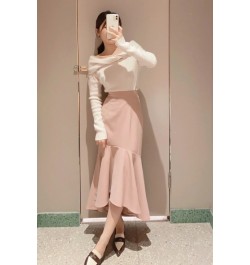 Autumn and Winter Skirts for Women New Pure Color Elegant High Waist Skirt Stitching Sheath Fishtail Skirt $98.45 - Skirts