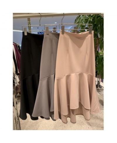 Autumn and Winter Skirts for Women New Pure Color Elegant High Waist Skirt Stitching Sheath Fishtail Skirt $98.45 - Skirts