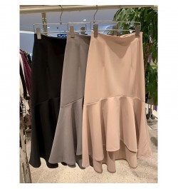 Autumn and Winter Skirts for Women New Pure Color Elegant High Waist Skirt Stitching Sheath Fishtail Skirt $98.45 - Skirts