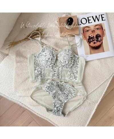Flower Embroidery Length-Adjusted Bra Set Lace Young Girls Fashion Belt Thin Cup With Pad Brassiere And Panties Women Sexy $3...