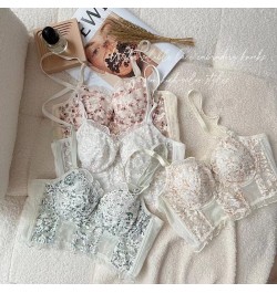 Flower Embroidery Length-Adjusted Bra Set Lace Young Girls Fashion Belt Thin Cup With Pad Brassiere And Panties Women Sexy $3...