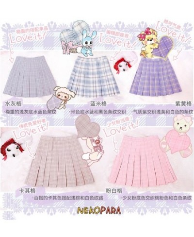 Size XS-4XL Kawaii Girls Japanese Style High Waist Plaid Chest Pleated Skirt Cute Lolita Mini Short Skirt Color Pink & Khaki ...