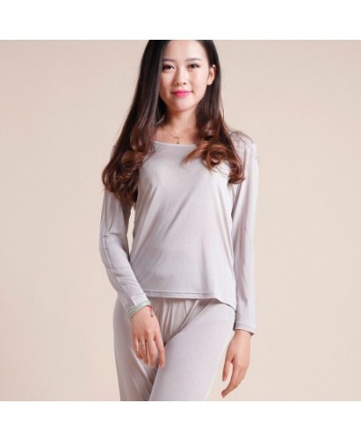 Natural Silk Ladies Autumn Clothes Thermal Top +Long Pants Underwear Set Long Sleeve Bottoming Shirt Leggings Healthy Sleepwe...