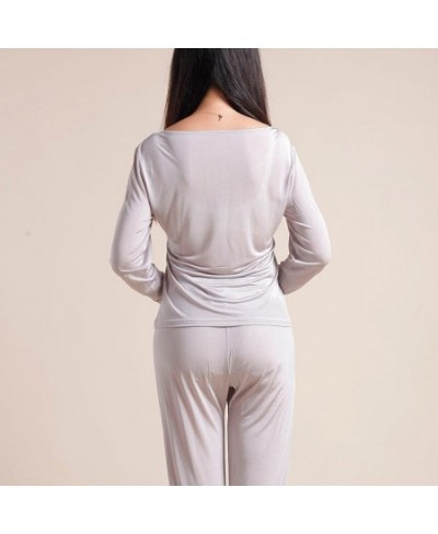 Natural Silk Ladies Autumn Clothes Thermal Top +Long Pants Underwear Set Long Sleeve Bottoming Shirt Leggings Healthy Sleepwe...