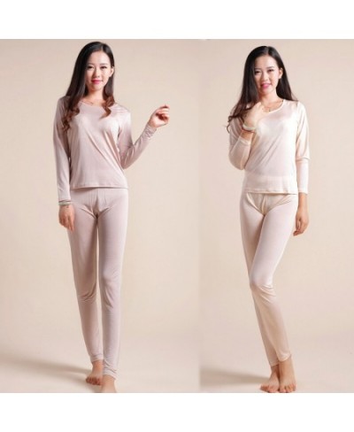 Natural Silk Ladies Autumn Clothes Thermal Top +Long Pants Underwear Set Long Sleeve Bottoming Shirt Leggings Healthy Sleepwe...