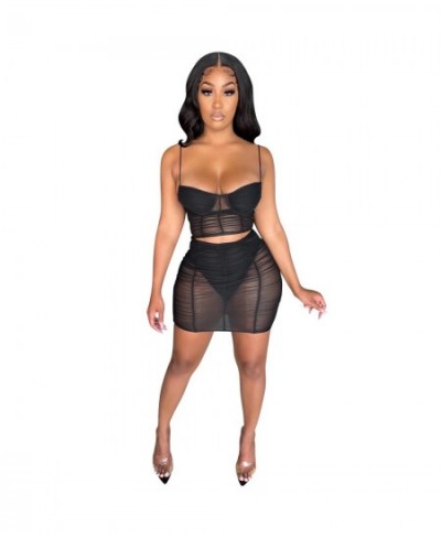 Mesh See Though Beach Women's Tracksuit Midi Shorts Skirts Set with Crop Tops Matching Two 2 Piece Set Active Sweatsuit $34.8...