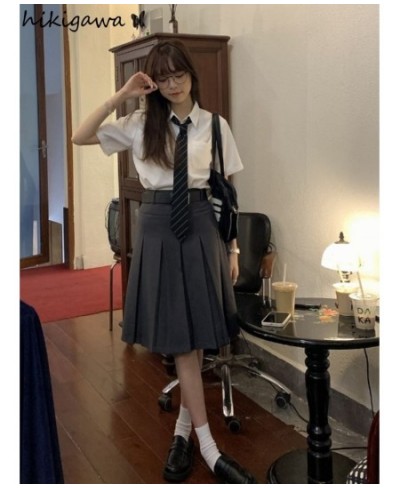 Preppy Style Fashion Women Skirts High Waist Slim Fit A-line Vintage Jupe Bodycon Korean Pleated Skirt 2023 Faldas Mujer De $...