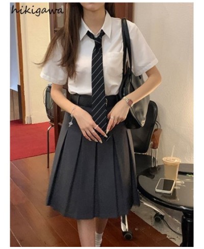 Preppy Style Fashion Women Skirts High Waist Slim Fit A-line Vintage Jupe Bodycon Korean Pleated Skirt 2023 Faldas Mujer De $...