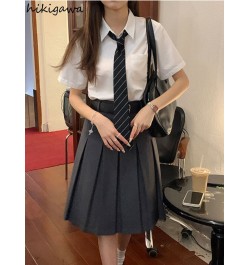 Preppy Style Fashion Women Skirts High Waist Slim Fit A-line Vintage Jupe Bodycon Korean Pleated Skirt 2023 Faldas Mujer De $...