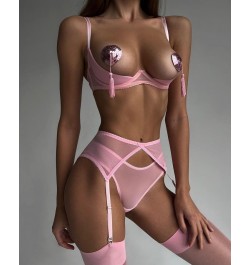 solid cut out sexy lingerie set flirting back open panty erotic set women pink brief garter kit $27.34 - Underwear