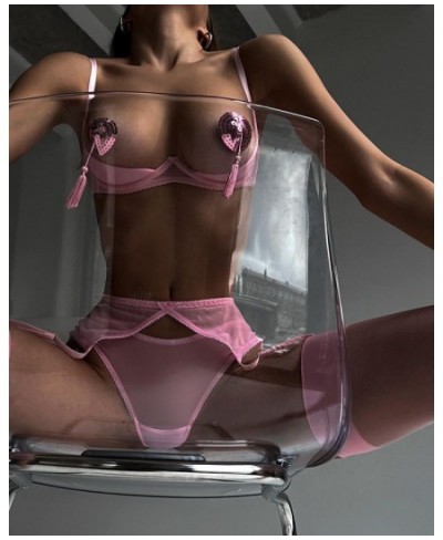 solid cut out sexy lingerie set flirting back open panty erotic set women pink brief garter kit $27.34 - Underwear