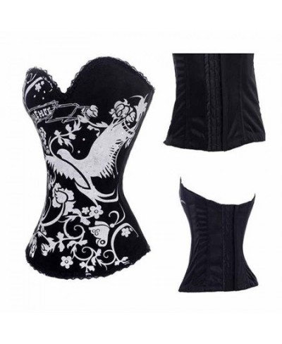 Corzzet Gothic Black Cotton Floral Women Steampunk Print Strap Overbust Corset Sexy Lingerie Burlesque Corselette $35.24 - Un...