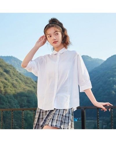 Women Shirt Summer Short Sleeve Loose Half Sleeve Blouse 2023 New White Casual Top $35.98 - Women Tops