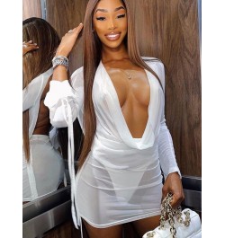 Deep V Neck Sexy Mini Mesh Dress Women Party Outfit 2023 Black See Through Long Sleeve Spring Club Bodycon Dress $31.30 - Dre...