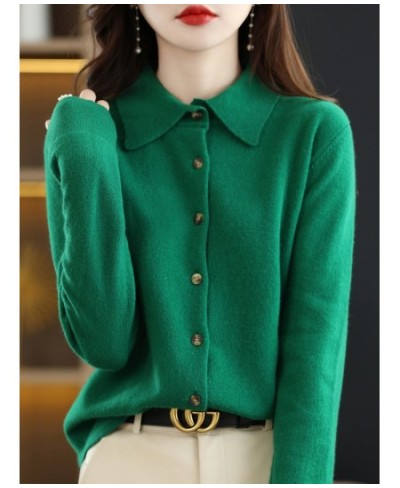 Spring And Autumn New Women's Long-sleeved POLO Shirts Are Simple Generous And Comfortable All-match Lapel Knitted Cardigans ...