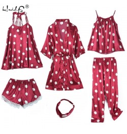 Women's 2-6 Pieces Pajamas Sets Emulation Silk Dot Pyjama Women Sleepwear Sets Spring Summer Autumn Homewear Casual Female Pj...