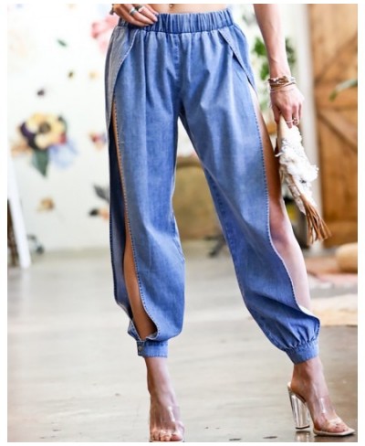 Button Design High Waist Slit Leg Jeans Women Casual Denim Pants $42.46 - Jeans