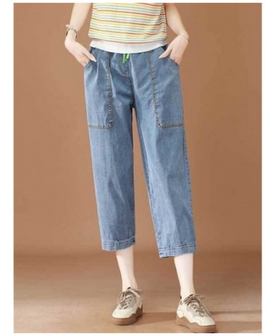 Vintage Ripped Splice Jeans Women High Waist Capris Denim Pant Casual Streetwear Trousers Korean Pantalones women clothing $3...