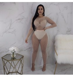 Sexy Club Party Jumpsuit Mesh See Through Novelty Pearls Beaded One Piece Bodysuit Female Full Length Playsuit $41.77 - Jumps...