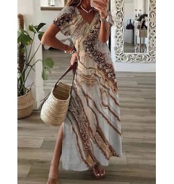 Boho Summer Beach Sundress Robe Female Casual Vintage Print Loose Long Dress Cover Up Women Hollow Short Sleeve Dress Cover-U...