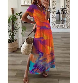 Boho Summer Beach Sundress Robe Female Casual Vintage Print Loose Long Dress Cover Up Women Hollow Short Sleeve Dress Cover-U...