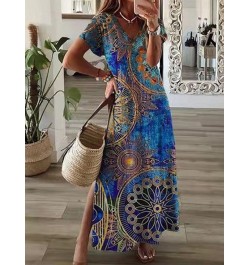 Boho Summer Beach Sundress Robe Female Casual Vintage Print Loose Long Dress Cover Up Women Hollow Short Sleeve Dress Cover-U...