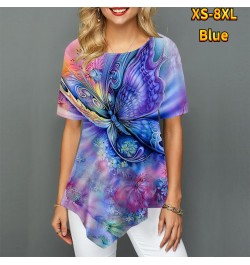 Women Youth Elegant Pointed Skirt Swing Short Sleeve Women's T-Shirt Butterfly Flower Painted Print Round Neck Summer XS-8XL ...