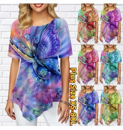 Women Youth Elegant Pointed Skirt Swing Short Sleeve Women's T-Shirt Butterfly Flower Painted Print Round Neck Summer XS-8XL ...