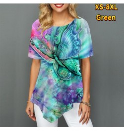 Women Youth Elegant Pointed Skirt Swing Short Sleeve Women's T-Shirt Butterfly Flower Painted Print Round Neck Summer XS-8XL ...