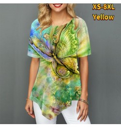 Women Youth Elegant Pointed Skirt Swing Short Sleeve Women's T-Shirt Butterfly Flower Painted Print Round Neck Summer XS-8XL ...