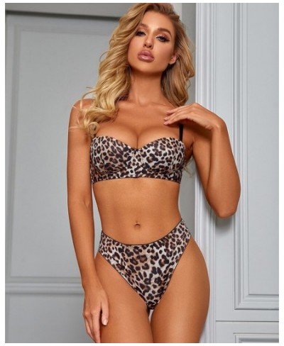 Leopard print bra set no steel ring anti-glare sexy underwear panties $28.49 - Underwear