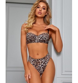 Leopard print bra set no steel ring anti-glare sexy underwear panties $28.49 - Underwear