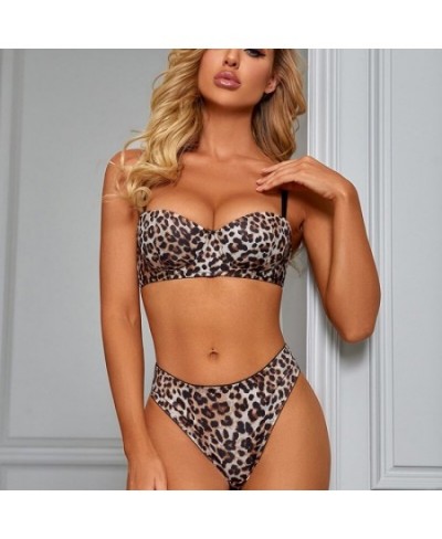 Leopard print bra set no steel ring anti-glare sexy underwear panties $28.49 - Underwear