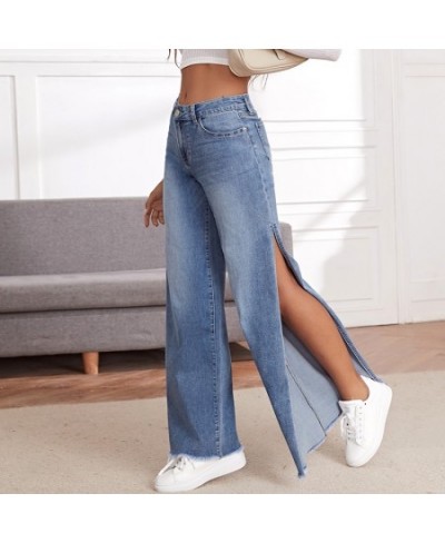 Fashion High Split Wide Leg Pants Jeans Women Fringe Elastic Casual Loose Jeans Lady Stretch Streetwear Jeans Trouser $47.09 ...