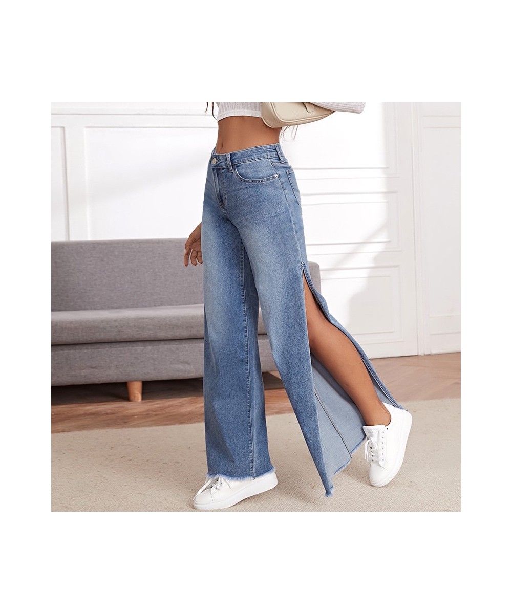 Fashion High Split Wide Leg Pants Jeans Women Fringe Elastic Casual Loose Jeans Lady Stretch Streetwear Jeans Trouser $47.09 ...