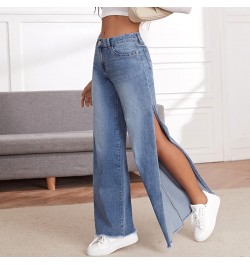 Fashion High Split Wide Leg Pants Jeans Women Fringe Elastic Casual Loose Jeans Lady Stretch Streetwear Jeans Trouser $47.09 ...