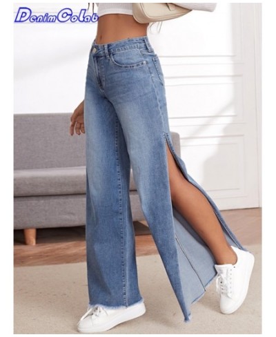 Fashion High Split Wide Leg Pants Jeans Women Fringe Elastic Casual Loose Jeans Lady Stretch Streetwear Jeans Trouser $47.09 ...