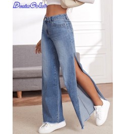 Fashion High Split Wide Leg Pants Jeans Women Fringe Elastic Casual Loose Jeans Lady Stretch Streetwear Jeans Trouser $47.09 ...