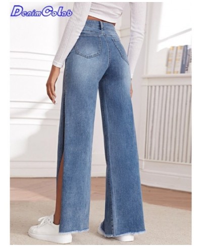 Fashion High Split Wide Leg Pants Jeans Women Fringe Elastic Casual Loose Jeans Lady Stretch Streetwear Jeans Trouser $47.09 ...