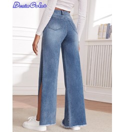 Fashion High Split Wide Leg Pants Jeans Women Fringe Elastic Casual Loose Jeans Lady Stretch Streetwear Jeans Trouser $47.09 ...