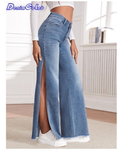 Fashion High Split Wide Leg Pants Jeans Women Fringe Elastic Casual Loose Jeans Lady Stretch Streetwear Jeans Trouser $47.09 ...