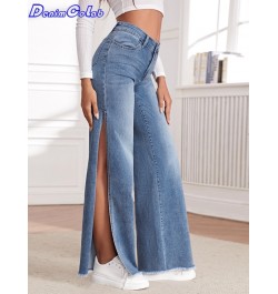 Fashion High Split Wide Leg Pants Jeans Women Fringe Elastic Casual Loose Jeans Lady Stretch Streetwear Jeans Trouser $47.09 ...