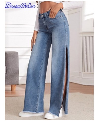 Fashion High Split Wide Leg Pants Jeans Women Fringe Elastic Casual Loose Jeans Lady Stretch Streetwear Jeans Trouser $47.09 ...