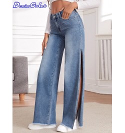 Fashion High Split Wide Leg Pants Jeans Women Fringe Elastic Casual Loose Jeans Lady Stretch Streetwear Jeans Trouser $47.09 ...